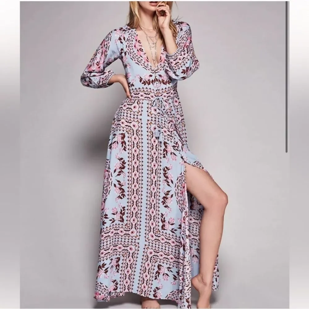 SPELL Pandora Mandala Print Bohemian Long Sleeve Maxi -Gown Small - Picture 1 of 9